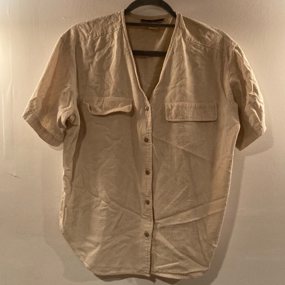 Studio Silk LARGE Beige Slub SILK button down top blouse - Picture 1 of 6